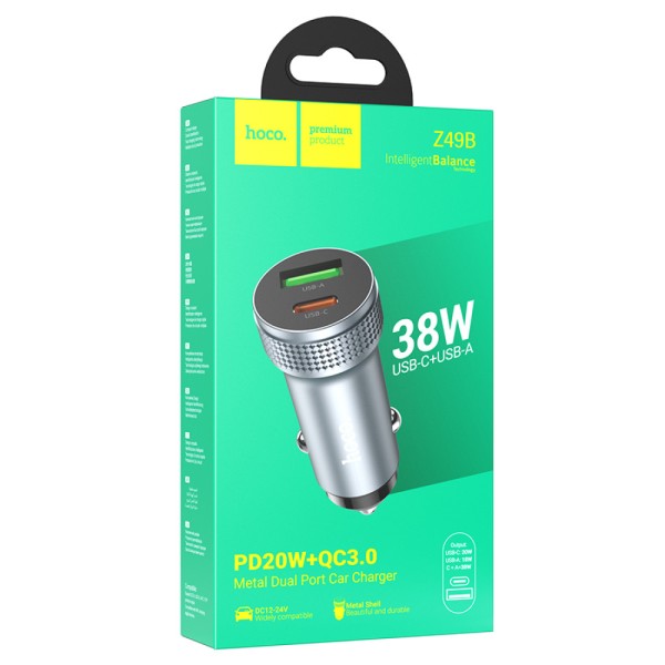 АЗУ 1USB+1USB-C Hoco Z49 PD38W серый (84342)