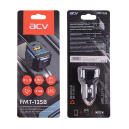 FM трансмиттер ACV FMT-125B Ж-К дисплей/USB-A+Type-C 5V/3A/BT