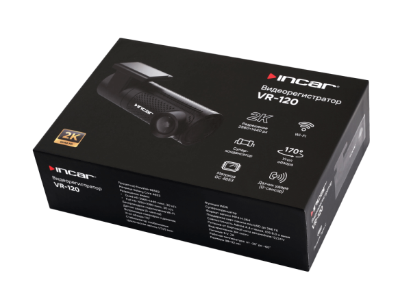регистратор 1 камера Incar VR-120 Видеорегистратор Без экрана 2K WiFi WDR