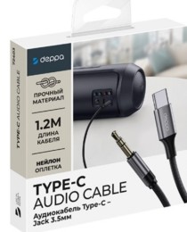 Кабель AUX - Type-C Deppa, 1.2м, нейлон, черный, 72403