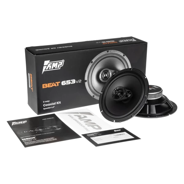 Динамики AMP Beat 653 V2 (16 см) 3-полосные коаксиалные (2шт)  50 Вт, 3 Ом, 90 дБ