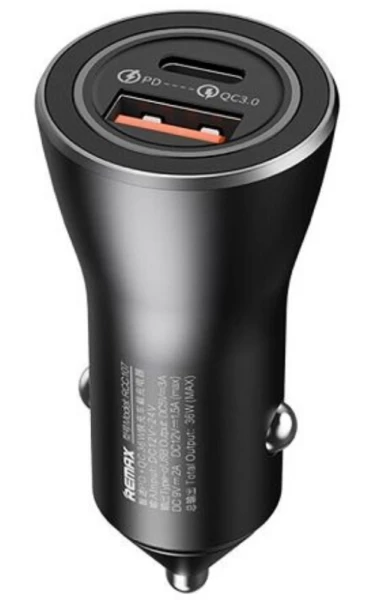 АЗУ 1USB+1USB-C Remax RCC107 PD36W+QC3.0, черный АЗУ 1USB+1USB-C Remax RCC107 PD36W+QC3.0, черный