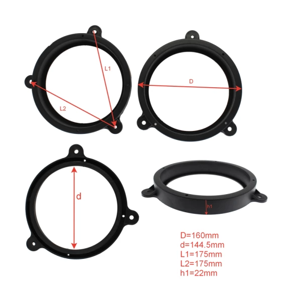 Проставки для динамиков 16см пластик POD 6.5 Subaru фронт, наклонные, пластик