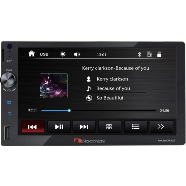 Магнитола 2DIN 180x100 Nakamichi NAM-1700R USB/MP3/SD/BT 4x50w