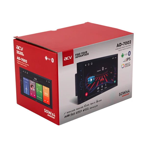 Магнитола 2DIN 180x100 Android ACV AD-7002 IPS/Android 11/1024x600/ 2/32Gb/FM/AM/USB/SD/4x50W/BT/GPS
