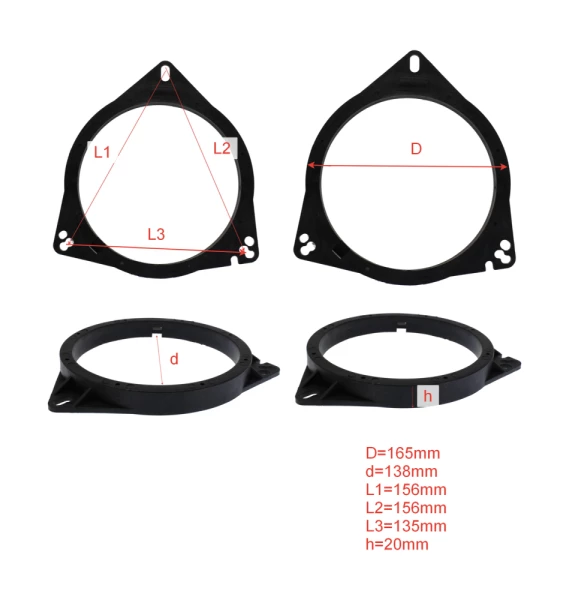 Проставки для динамиков 16см пластик 6.5 Toyota/Nissan/Renault/LADA (жесткий пластик)