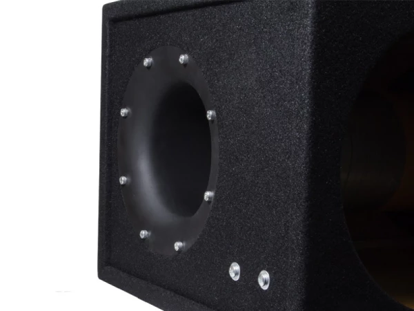 Корпус для сабвуфера 12" Ф/И труба 160 с боку, 70 л, 37 Гц, (V12-5-AMP), B12-1.F18-1.C-BK.V.T-OG