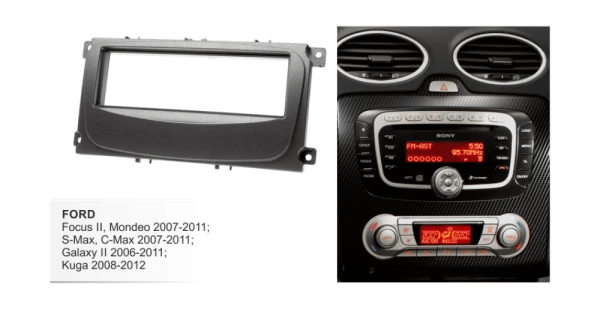 Рамка Ford Focus 2 (Sony), S-Max 07+, Mondeo 07+, черная 1 din