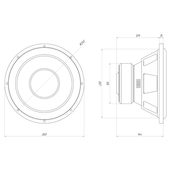 Динамик сабвуфер 10" Oris Electronics FT-10 2+2 Om 300/600W, 83 dB (ЗЯ 15л, ФИ 25л)