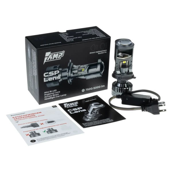 LED AMP CSP H4 mini projector lens 5000K (линза) (1шт.)