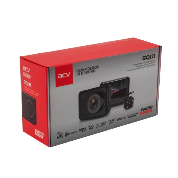 Регистратор 2 камеры ACV GQ121 FHD/2.45"/140град/камера з.в./G-сенсор/магнитное крепление